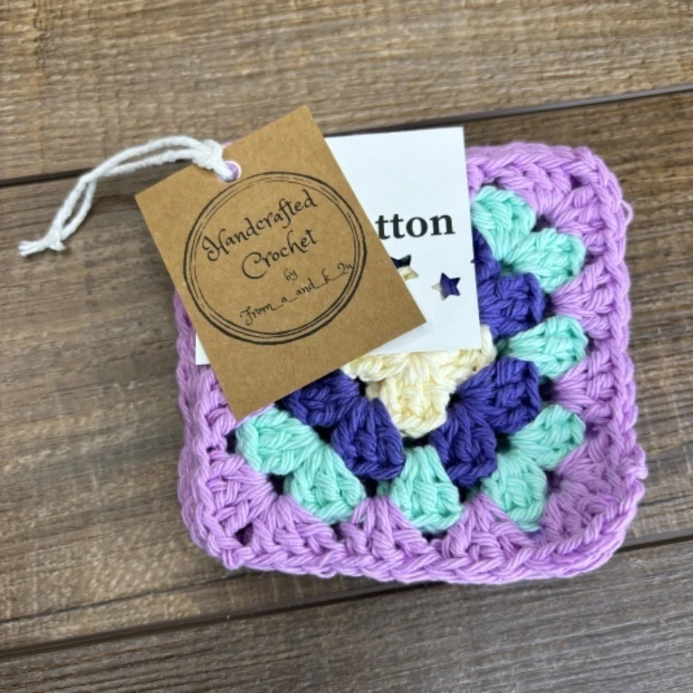Granny Square Cup Mug Coasters Set of 4‎ Handcrafted Crochet Cotton